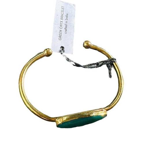 Onyx TEN Thousand Villages Green  Bracelet Gold Plated Crafted in India