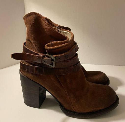 FREEBIRD by Steven Freebird by Stevens Blaze Leather Brown Ankle Booties w Straps Size 9