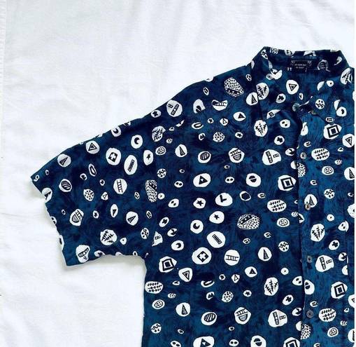 Structure ★ Vintage 90’s  Pattern Casual Button Down - Blue/White ★