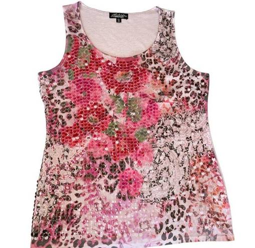 Absolutely Famous  Pink Sequined Floral Tank Top Size Large