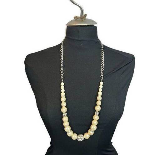 Petal Silver and faux /rhinestone accented long necklace