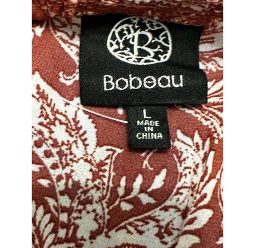 Bobeau Womens Blouse Brown White Paisley Long Sleeve Tie Keyhole Lined L New