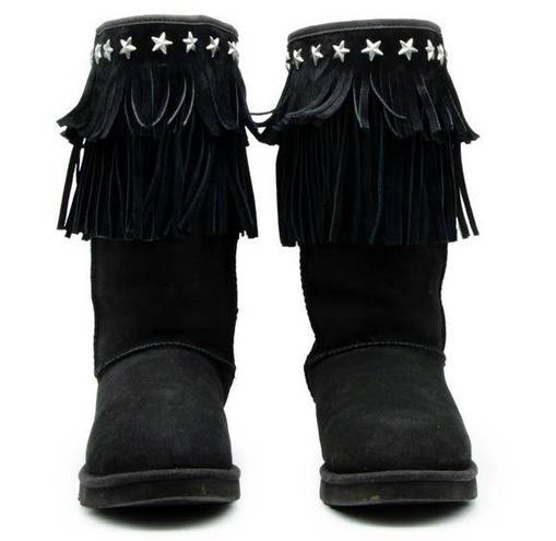 Jimmy Choo UGG &  Black Suede Sheepskin "SORA" Fringed Winter EUC