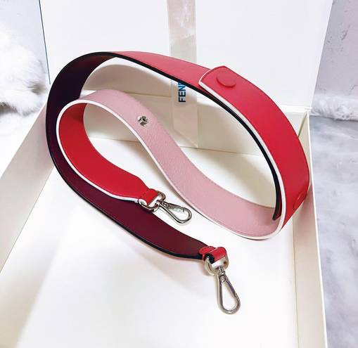 Fendi Authentic  Calfskin Strap You Red Pink & Maroon Tri-Color Bag Strap