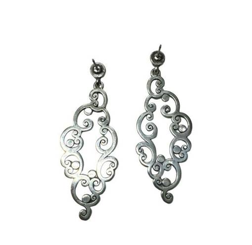 Brighton  silver swirl earrings with clear crystals. 2 3/4” long. Pre owned.