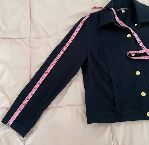 St. John by Marie Gray Navy Blue Gold Button Denim Jacket, size 2