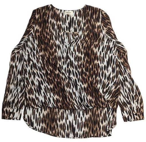 L'Agence  Kyla Brown Leopard Print 100% Silk Draped Front Surplice Blouse XS