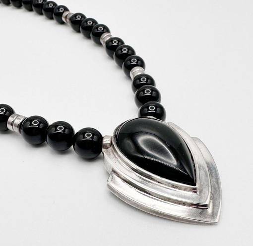 Onyx Vintage Black  Sterling Silver Statement Necklace Beaded Western Bohemian