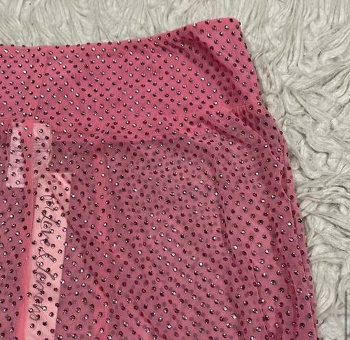 For Love & Lemons NWT  Kiara Pink Rhinestone Mesh Biker Shorts