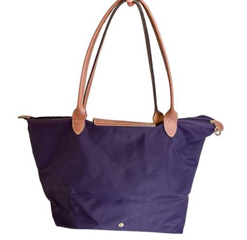 Longchamp  Large Le Pliage Tote Purple, Nylon Leather Trim Handbag