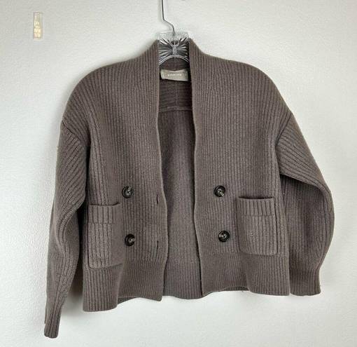 Everlane Womens Wool Cardigan Sweater Size S Taupe Tan 3/4 Sleeve