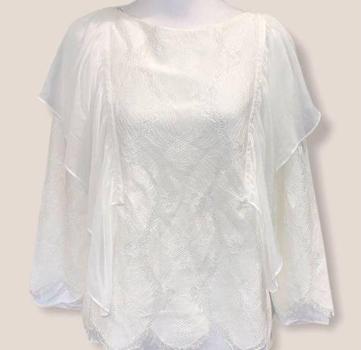 Massimo Dutti  Lace Overlay Flowy Sheer Wings Long Sleeve Dressy Top Sz 4