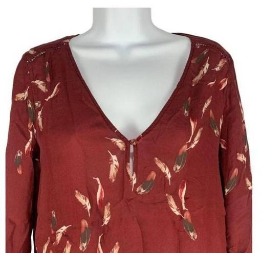 Massimo Dutti  Women’s 100% Silk Feather Print V-Neck Blouse Size 6