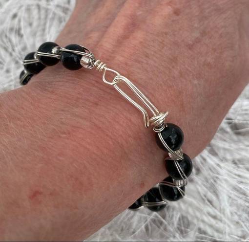 Onyx Handcrafted  Glass Bead Wire Wrapped Bracelet