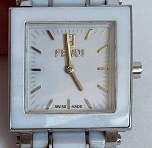 Fendi  Square Ceramic White Watch, Stainless Steel