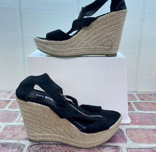 Hot Kiss  Womens Shoes Size 8 Open Toe Wedge Sandal 4.25" Tall Heel Black w/ Zip