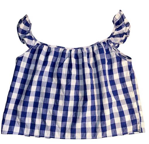 Joie  Gingham Crop Ruffle Women’s Navy White Tank Top/Sz L Never Worn. EUC