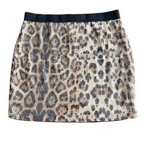 Sans Souci NEW Leopard Print Sequins Mini Skirt