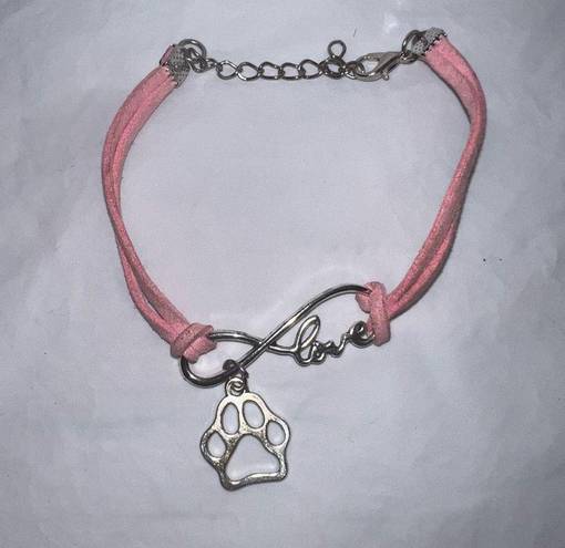 infinity Pink Leather and Silver Tone  Love Paw Charm Bracelet