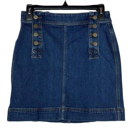 The Loft  Outlet SZ 0 Mini Jean Skirt Stretch Button Up Medium Wash Rear Pockets Blue