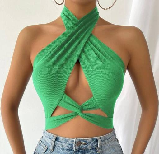 SheIn Green Cross Top