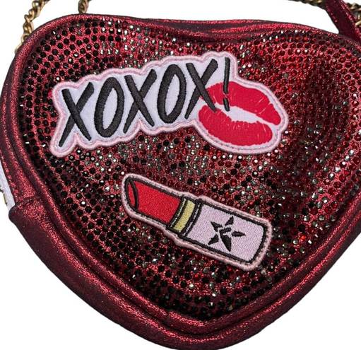 Rebel Athletics  Crystal Heart with Patches Crossbody Red