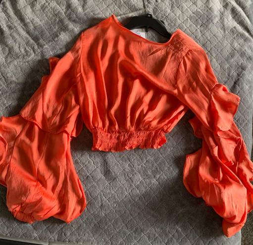 Boutique Long Sleeve Cropped Blouse Red Size M