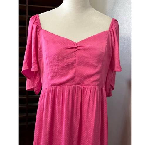 Nsr Womens Dress Pink Smocked Midi Sweetheart Neck Short Flutter Sleeve XL New