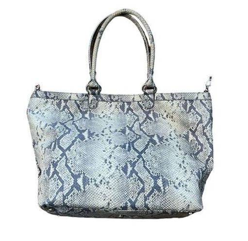 W By Worth  Leather Handbag Women's Snake Skin Texture Gray Blue Cream