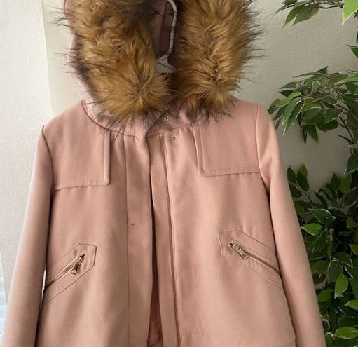 ZARA Women Short Coat With Textured Hood Pink Size M NWT