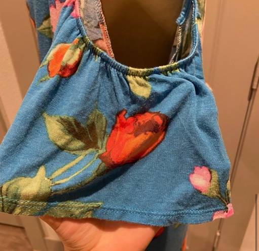 My Story DONATING SOON! Blue Floral Cold Shoulder Top