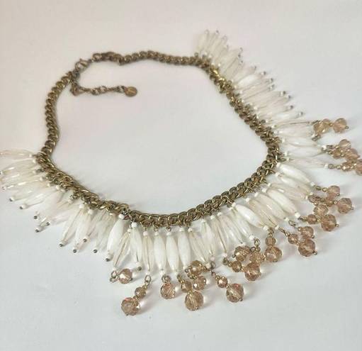 Talbots  white glass beaded gold tone crystal statement necklace