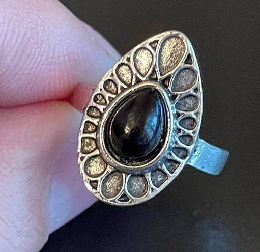 Onyx Vintage black  stone silver plated ring size 6.5