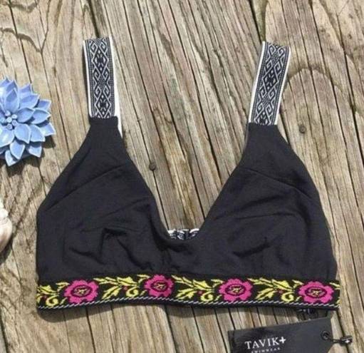 Tavik swim Black Floral Embroidered Tavik Deneuve Scoop Neck Bikini Top