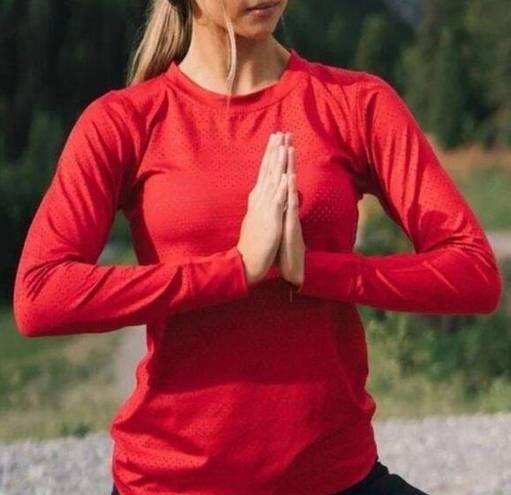 Zyia  Active Long Sleeve Mesh Tee Womens Size XL Bright Red Workout Running