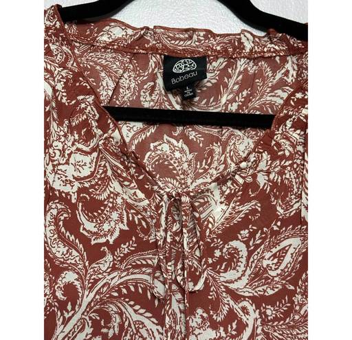 Bobeau Womens Blouse Brown White Paisley Long Sleeve Tie Keyhole Lined L New