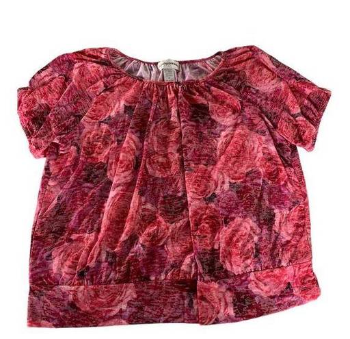 Cathy Daniels  Shirt Womens X-Large Pink Red Floral Short Sleeve Blouse Poly