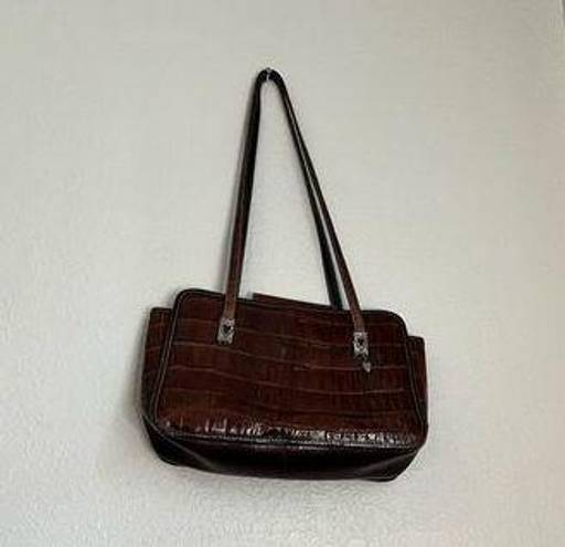 Brighton  double handle Shoulder purse Tote Brown Leather Croc snap topBrighton