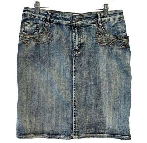 Cache  Women's Jean Skirt Western 10 Knee Length Medium Wash Modest Casual