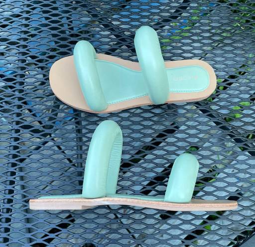 Pilcro Anthropologie NWOT  Mint Pistachio Double Puff Strap Flat Slide Sandal Women's US 8 SlipOn Puffy band padded