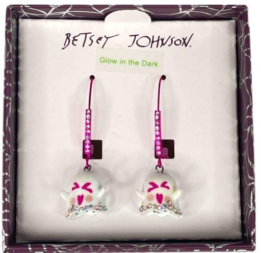 Betsey Johnson  Ghost Glow in the Dark Dangle Earrings White Pink