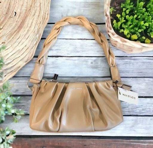 Max Studio  Tan Soft Puffy Pleated Style Vegan Leather Shoulder Bag New