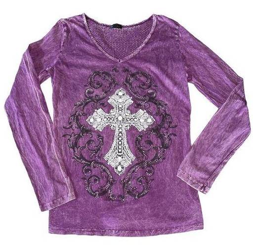 Vocal  Purple Stonewash Cross T-shirt with perforated Back Panel