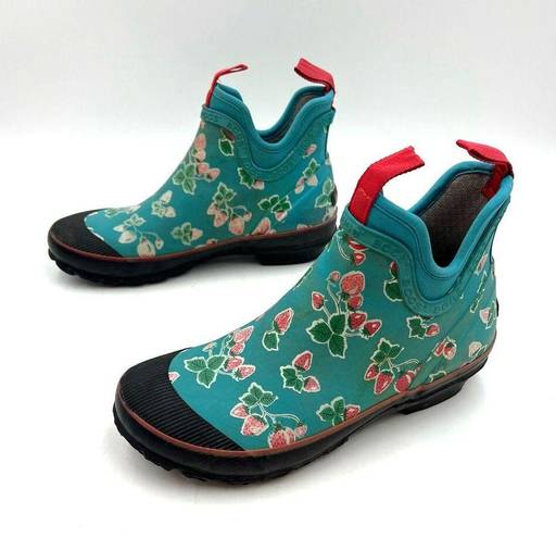 Harper Bogs  Fruit Ankle Rain Boots Blue Strawberries