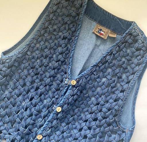 Vintage 90s Don’t Mess With Texas woven denim western cowgirl vest, size large
