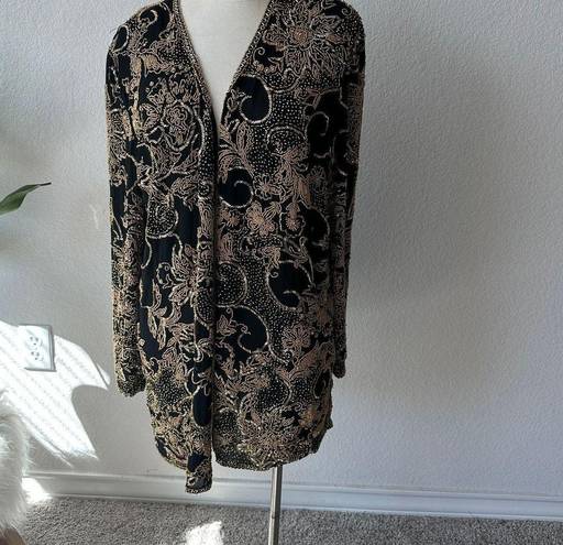 Oleg Cassini Vintage Blacktie  Gold Beaded Cardigan