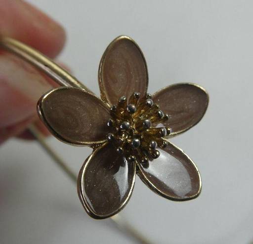 Petal Gold Tone Mauve Thin Delicate Solid Cuff Bracelet Floral Flower  Nature