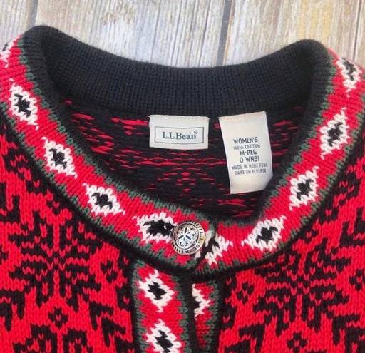 L.L.Bean Fair Isle Cardigan Christmas Sweater Red