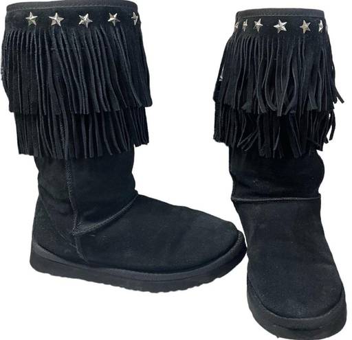 Jimmy Choo UGG &  Black Suede Sheepskin "SORA" Fringed Winter EUC