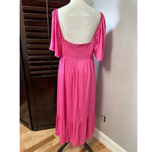 Nsr Womens Dress Pink Smocked Midi Sweetheart Neck Short Flutter Sleeve XL New